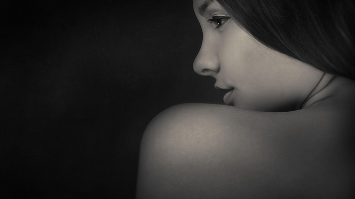 monochrome, profile, girl, face