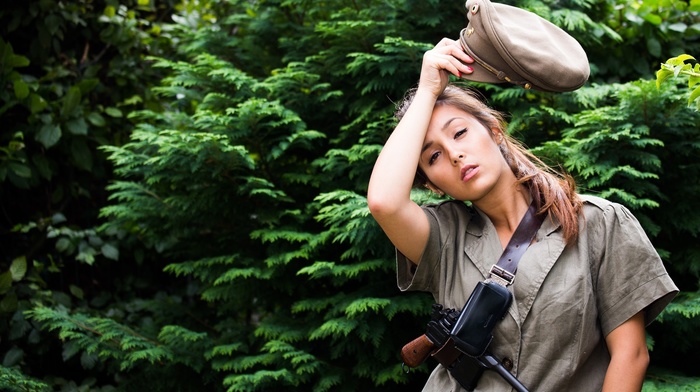 Asian, gun, girl, uniform, Mauser C96, model