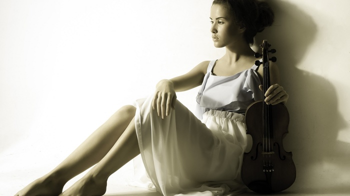 violin, model, sitting, girl
