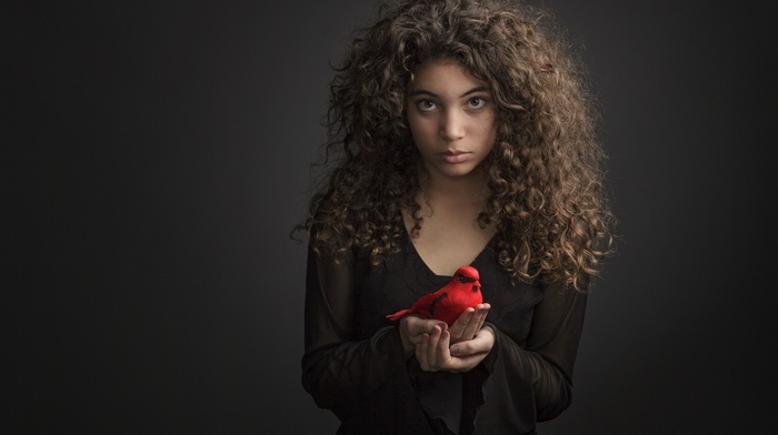 birds, portrait, brunette, girl