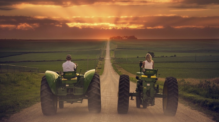 tractors, landscape, vehicle, field