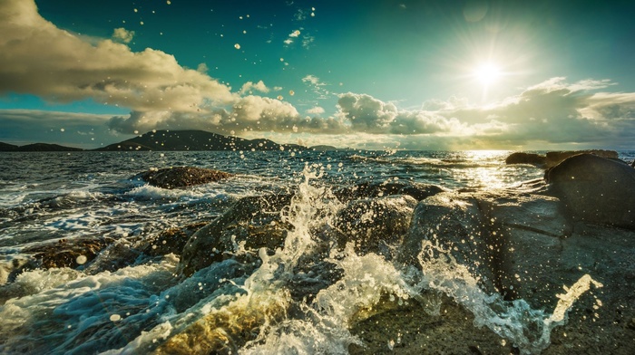 photography, sea, Sun, water, coast, nature, landscape, rock, waves