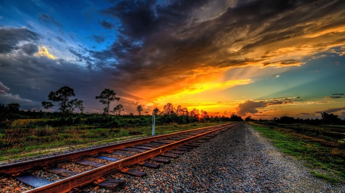 HDR, railway, sunset