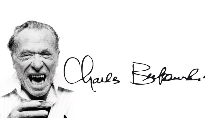 Charles Bukowski, old people, face, shirt, white background, writers, drinking glass, men, monochrome, signatures, alcohol, screaming, portrait, minimalism