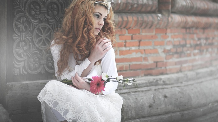 model, girl, flowers