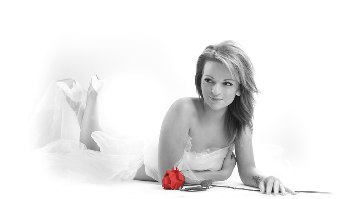 flowers, selective coloring, girl, rose, model
