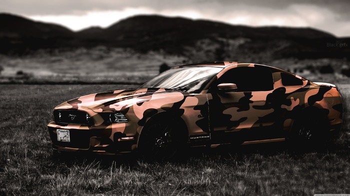 camouflage, army, Ford, Ford Mustang, car