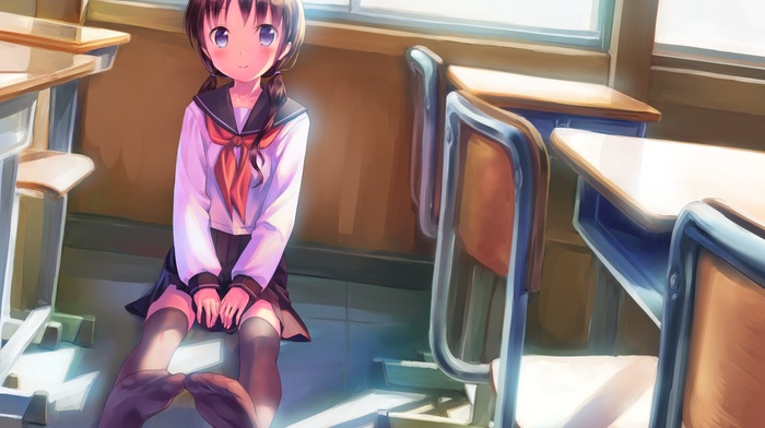 original characters, school uniform, anime, manga, classroom, anime girls