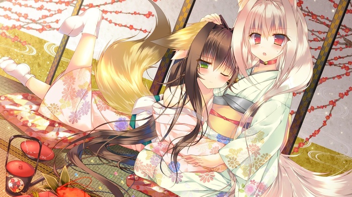 original characters, fox girl, kimono, anime, anime girls, kitsunemimi