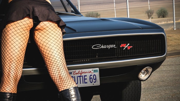 girl, people, charger, car, Charger RT, Dodge Charger RT, legs, muscle cars, Dodge, black, American cars, ass
