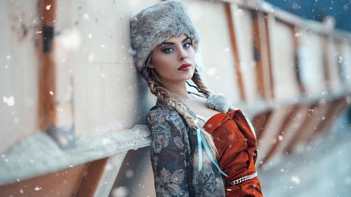 girl, hat, model, snow