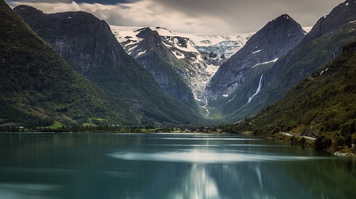 Jostedalsbreen National Park, mountains, water, Norway, nature, glaciers