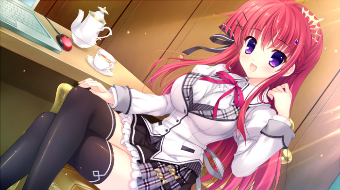 visual novel, pink hair, Alias Carnival, thigh, highs, anime girls, Ousaka Asuha, school uniform