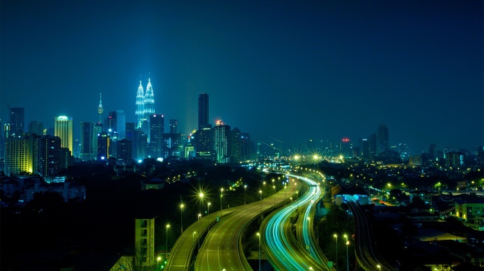 highway, night, Kuala Lumpur, city, building, urban, photography, lights, Malaysia, skyscraper