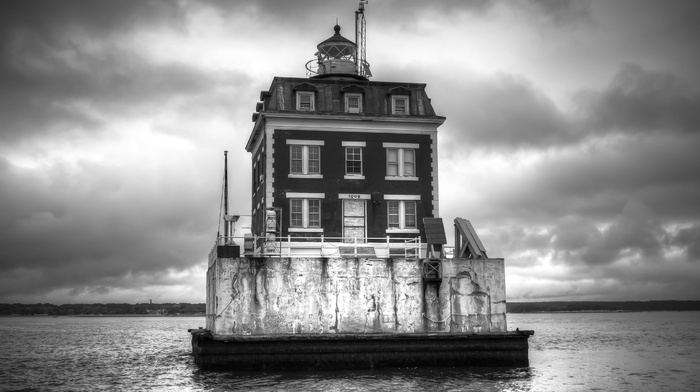 monochrome, New London Ledge Lighthouse, architecture, water, house, sea, photography