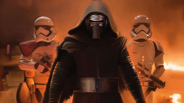 Star Wars The Force Awakens, stormtrooper, Kylo Ren, artwork