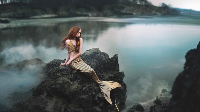 fantasy art, girl outdoors, mermaids