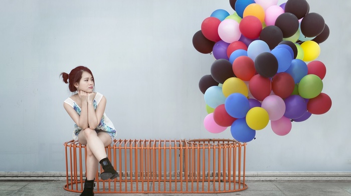 Asian, balloon, girl, model