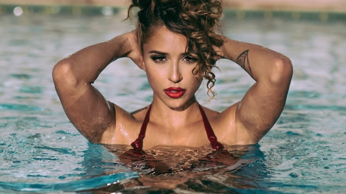 girl, tattoo, water, swimming pool, model, Tianna Gregory