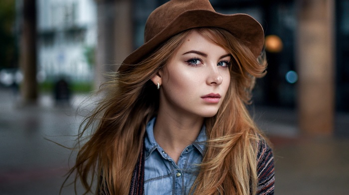 blonde, girl, Maxim Guselnikov, portrait, model, Irina Popova, face, hat