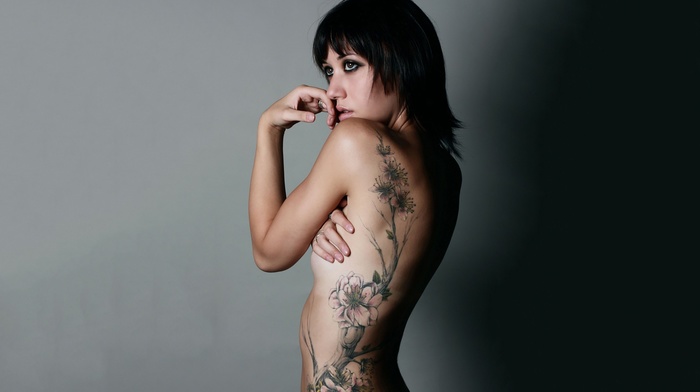 nude, tattoo, strategic covering, girl, model