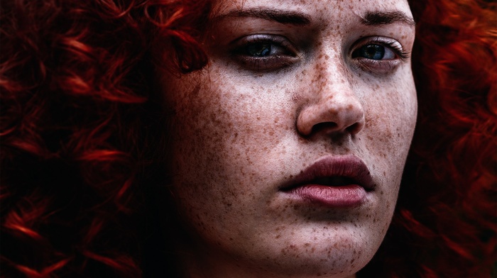 face, portrait, model, girl, freckles, redhead