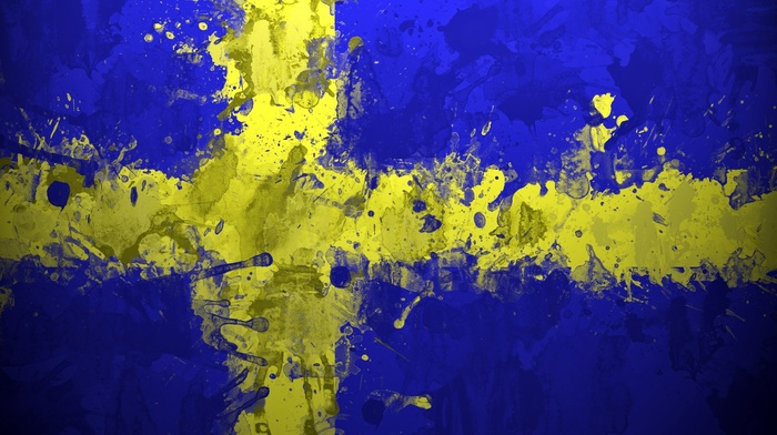 painting, Sweden, yellow, blue, artwork, cross, flag
