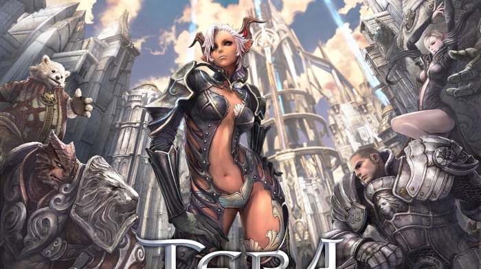 Tera online, horns, Tera, armor, demon girls, warrior, boobs