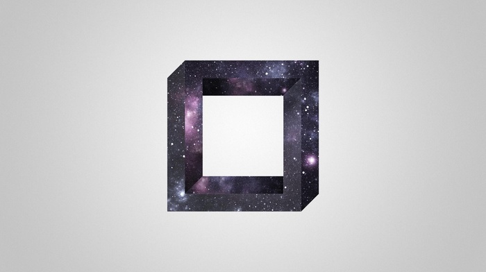 3d object, square, universe, optical illusion, simple background