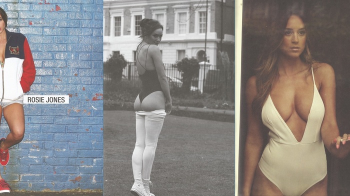 body lingerie, bodysuit, model, girl, Rosie Jones, leotard, cleavage, collage
