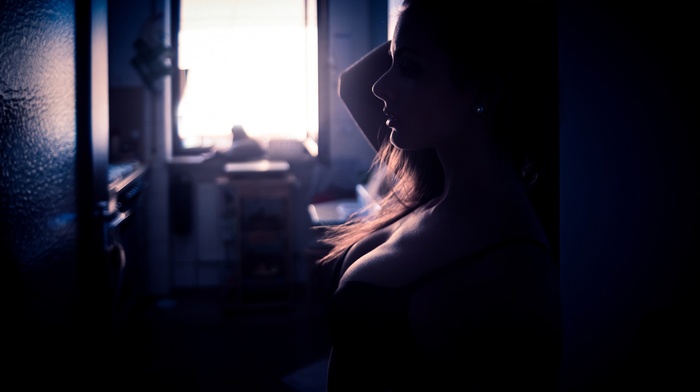 window, girl, model, silhouette