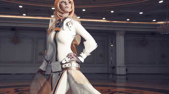 ballroom, blue eyes, cosplay, boots, leather boots, Saber Bride, suits, blonde, Disharmonica, long hair, Helly von Valentine, leather clothing