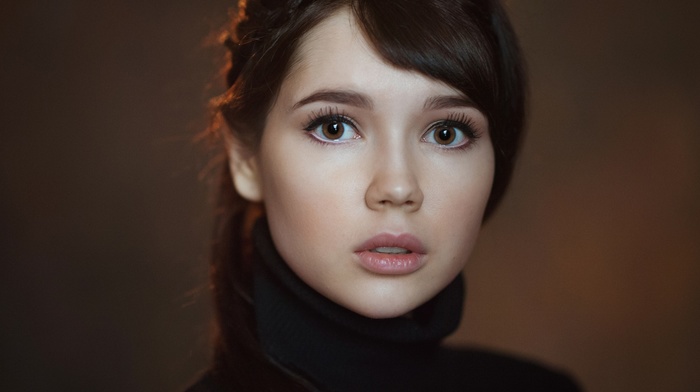 looking at viewer, face, Maxim Maximov, Ekaterina Ermakova, girl, portrait, simple background