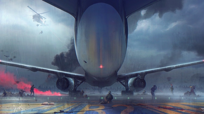 digital art, airfield, Sergey Zabelin, artwork, war, airplane