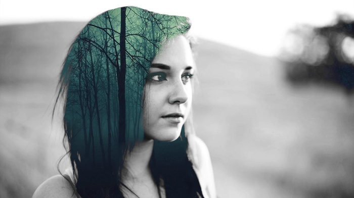 Double Exposure, forest, hair, girl