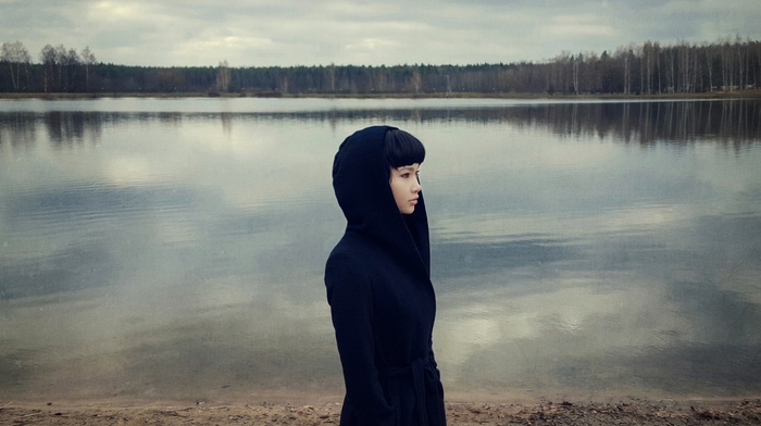 face, girl, lake