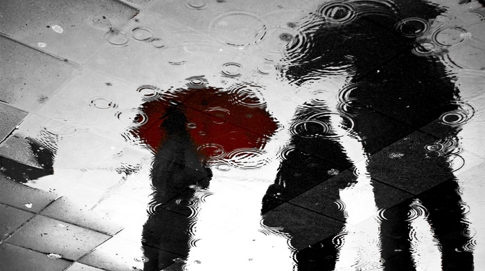 reflection, rain, water, umbrella