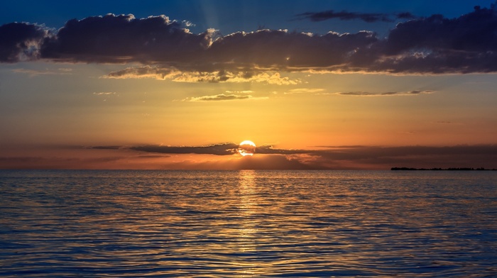 clouds, landscape, sunset, sea