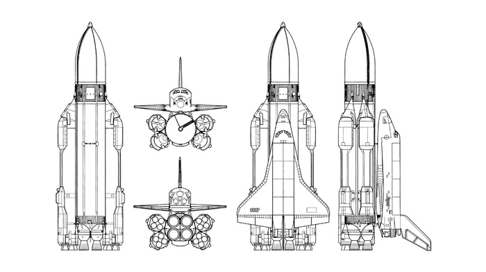 Rocket, USSR, space shuttle, simple background, Buran, schematic