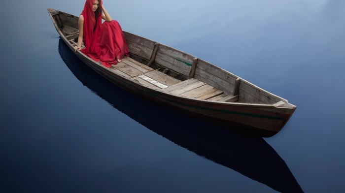 girl, water, boat, model