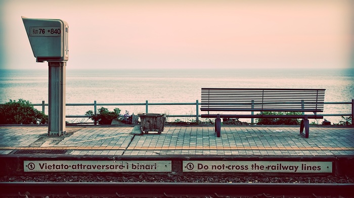 sea, landscape, photography, water, train station, nature