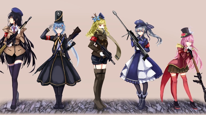 gun, uniform, anime, original characters, weapon, anime girls