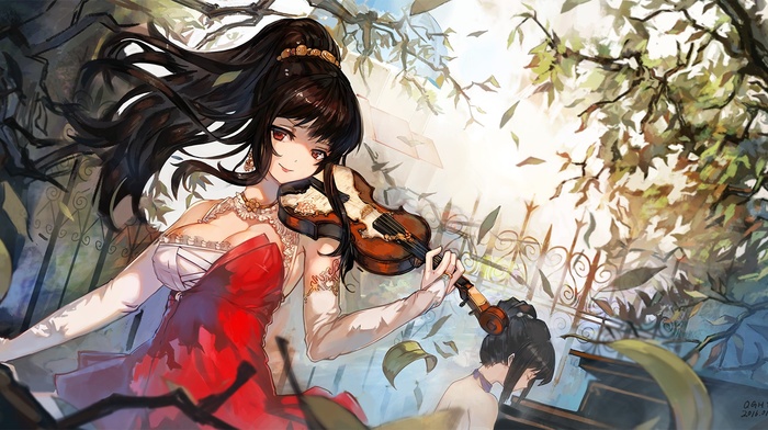 violin, anime, anime girls, original characters, ponytail