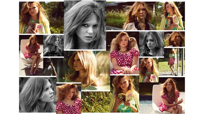 actress, girl outdoors, celebrity, collage, auburn hair, girl, La Seydoux