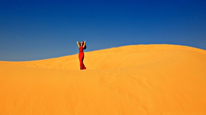 model, desert, red dress, girl, girl outdoors