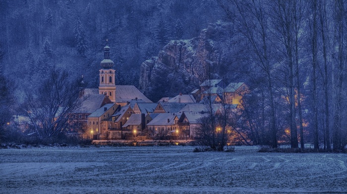 ice, landscape, snow, church, winter