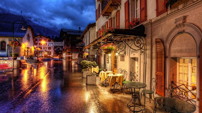 villages, street, night, Germany, Zermatt, photography, lights, house, village, rain