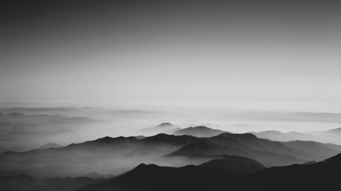 mountains, landscape, nature, monochrome, photography, mist