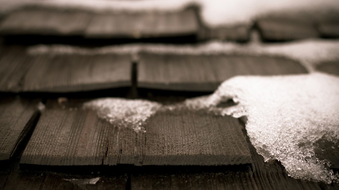 snow, photography, depth of field, wood, rooftops