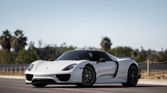 white cars, Porsche 918 Spyder, car